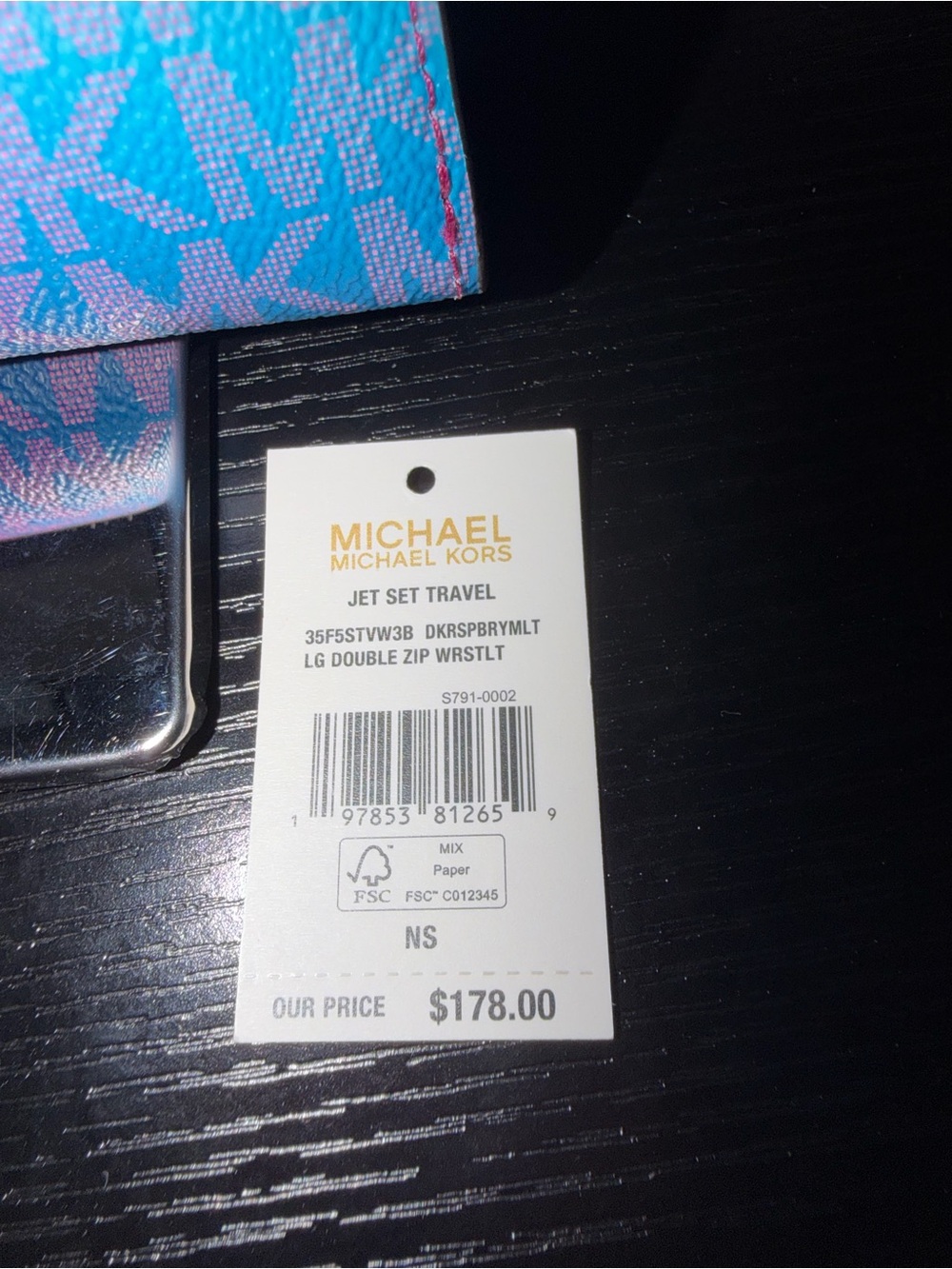 Michael Kors Jet Set Large Signature Logo Wristlet NWT Dark Raspberry Multi - Picture 2 of 5